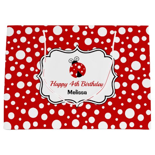 Rood Wit Polka Dots Ladybug Lijst Kinderen Verjaar Groot Cadeauzakje (Voorkant)