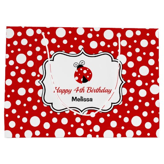 Rood Wit Polka Dots Ladybug Lijst Kinderen Verjaar Groot Cadeauzakje (Achterkant)
