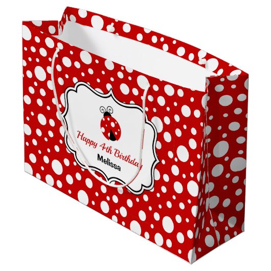 Rood Wit Polka Dots Ladybug Lijst Kinderen Verjaar Groot Cadeauzakje (Achterkant Gekanteld)