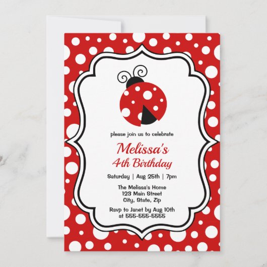 Rood Wit Polka Dots Ladybug Lijst Kinderen Verjaar Kaart (Voorkant)