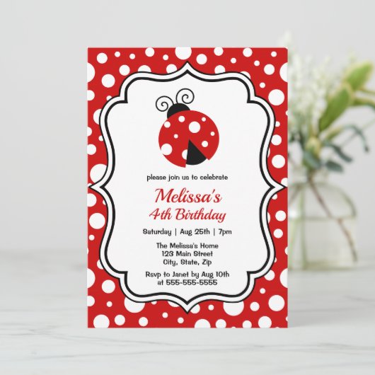 Rood Wit Polka Dots Ladybug Lijst Kinderen Verjaar Kaart (Staand voorkant)
