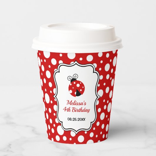 Rood Wit Polka Dots Ladybug Lijst Kinderen Verjaar Papieren Bekers (Voorkant)