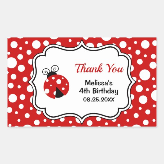 Rood Wit Polka Dots Ladybug Lijst Kinderen Verjaar Rechthoekige Sticker (Voorkant)