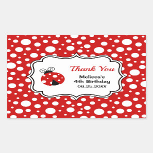 Rood Wit Polka Dots Ladybug Lijst Kinderen Verjaar Rechthoekige Sticker