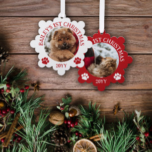 Rood Wit Poot Prints Puppy's 1e Kerstmis Ornament Kaart