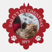 Rood Wit Poot Prints Puppy's 1e Kerstmis Ornament Kaart (Achterkant)