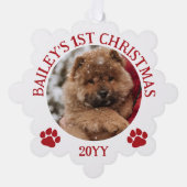 Rood Wit Poot Prints Puppy's 1e Kerstmis Ornament Kaart (Voorkant)