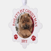 Rood Wit Poot Prints Puppy's 1e Kerstmis Ornament Kaart (Links)
