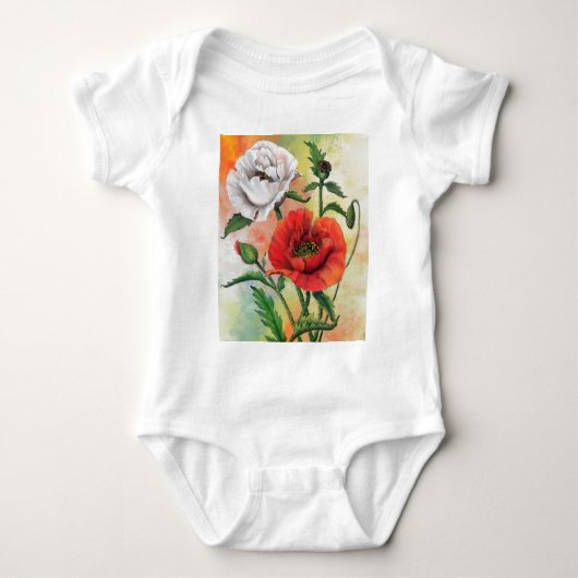Rood Wit Poppies Baby Bodysuit (Voorkant)