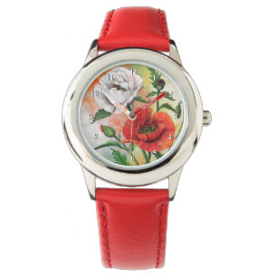 Rood wit Poppies horloge