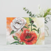 Rood Wit Poppies Verjaardag Kaart (Staand voorkant)