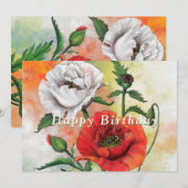 Rood Wit Poppies Verjaardag Kaart (Voorkant / Achterkant)