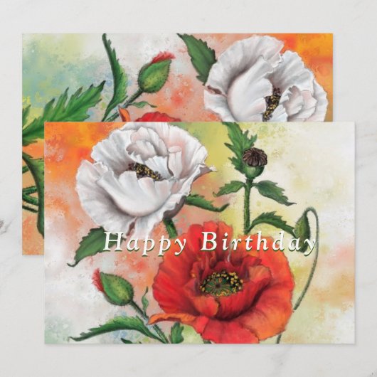 Rood Wit Poppies Verjaardag Kaart (Voorkant / Achterkant)