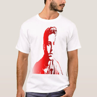 Rood-wit portret van een man met een bezorgde E T-shirt
