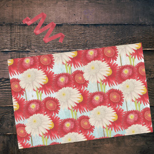 rood wit pyrethum madeliefjes hemelsblauw hek tissuepapier