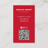 Rood & wit QR Code Make-up Artist Visitekaartje (Achterkant)