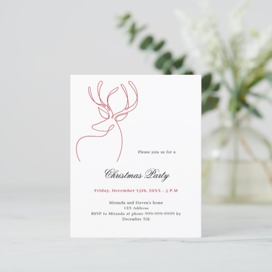 Rood wit rendier Kerstfeest uitnodiging (Staand voorkant)