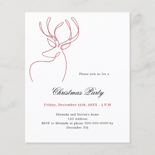 Rood wit rendier Kerstfeest uitnodiging (Voorkant)