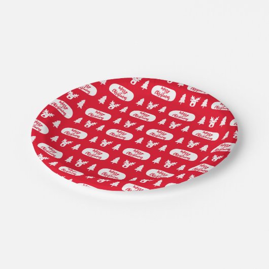 Rood wit rendiertje en kerstboompatroon papieren bordje (Gekanteld)