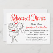 Rood & Wit Repetitie Diner Cartoon Bruid & Bruideg Kaart (Voorkant)