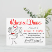 Rood & Wit Repetitie Diner Cartoon Bruid & Bruideg Kaart (Staand voorkant)