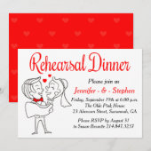 Rood & Wit Repetitie Diner Cartoon Bruid & Bruideg Kaart (Voorkant / Achterkant)