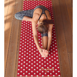 Rood Wit Retro Chic Polka Dots Monogram Oefening Yogamat