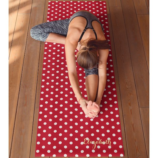 Rood Wit Retro Chic Polka Dots Monogram Oefening Yogamat