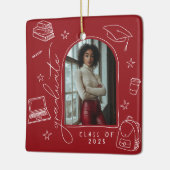 Rood Wit Retro Hand getekend Foto Afstuderen Keramisch Ornament (Links)