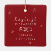 Rood Wit Retro Hand getekend Foto Afstuderen Keramisch Ornament (Achterkant)