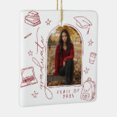 Rood Wit Retro Hand getekend Foto Afstuderen Keramisch Ornament (Rechts)