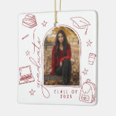 Rood Wit Retro Hand getekend Foto Afstuderen Keramisch Ornament (Links)