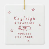 Rood Wit Retro Hand getekend Foto Afstuderen Keramisch Ornament (Achterkant)