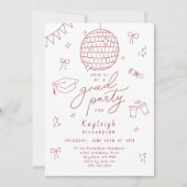 Rood Wit Retro Hand getrokken Afstudeerder Uitnodi Aankondiging (Voorkant)