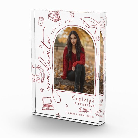 Rood Wit Retro Hand Getrokken Afstuderen Photo Blo Fotoblokken (Rechts)