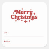 Rood wit retro kerstcadeau inpakken vierkante sticker (Voorkant)