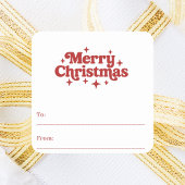 Rood wit retro kerstcadeau inpakken vierkante sticker