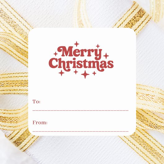 Rood wit retro kerstcadeau inpakken vierkante sticker