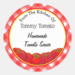 Rood Wit Retro Plaid Tomatensaus Bakken Ronde Sticker