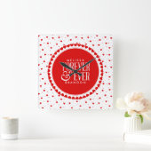 Rood & wit rond hart Valentijns ontwerp Vierkante Klok (Huis)