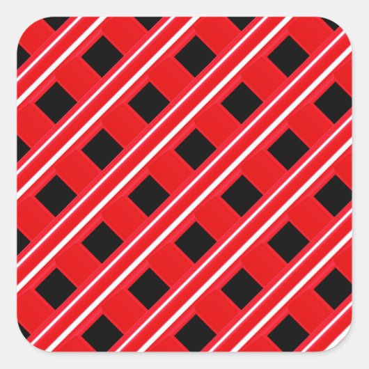 Rood-wit roosterpatroon vierkante sticker (Voorkant)