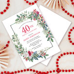 Rood Wit Rose Bloemen Holly 40ste Verjaardagsfeest Kaart<br><div class="desc">Een delicaat en feestelijk vakantie lijst bevat rode en witte rozen genesteld in holly en eucalyptus bladeren. De naam en het jaar van de feestdag zijn in  rood geschreven. Perfect voor een wintervakantie verjaardagsfeestje. Gemakkelijk aan te passen.</div>