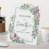 Rood Wit Rose Bloemen Holly 90ste Verjaardagsfeest Reclamebord Met Voetstuk (Insitu)