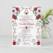 Rood Wit Rose Elegant Western Charra Quinceanera Kaart (Staand voorkant)