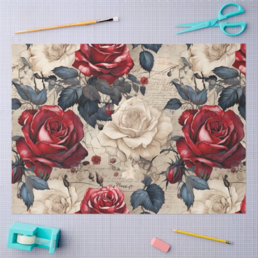 Rood & Wit Roses  Geïnspireerd Decoupage Tissuepapier (Craft)