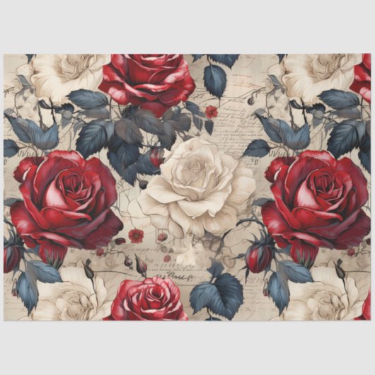 Rood & Wit Roses Geïnspireerd Decoupage Tissuepapier (Voorkant)