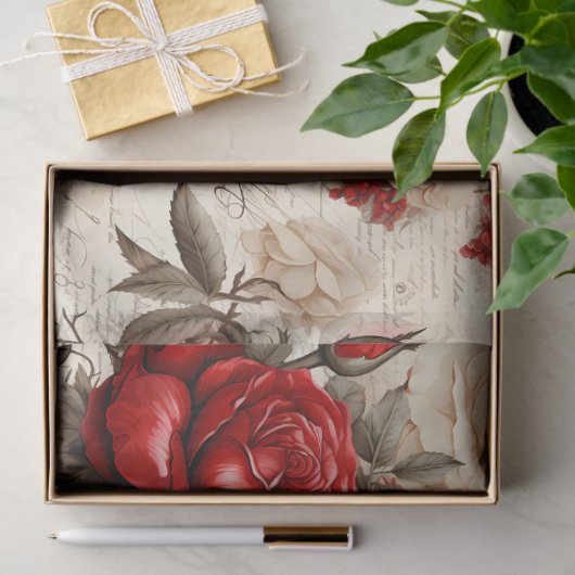 Rood & Wit Roses Geïnspireerd Decoupage Tissuepapier (Geschenk)