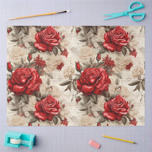 Rood & Wit Roses  Geïnspireerd Decoupage Tissuepapier (Craft)