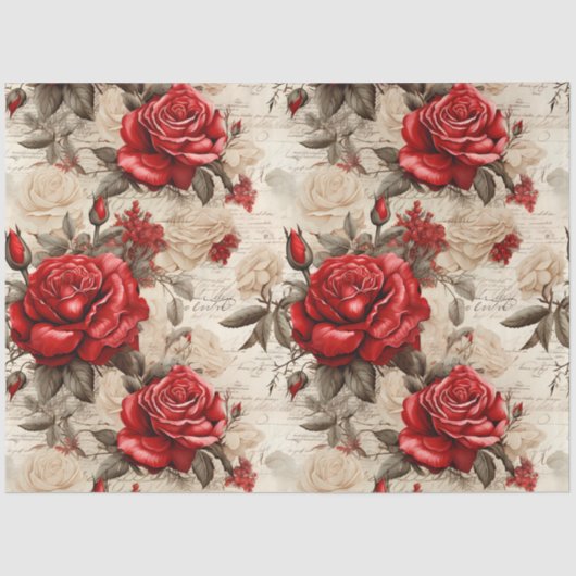 Rood & Wit Roses Geïnspireerd Decoupage Tissuepapier (Voorkant)