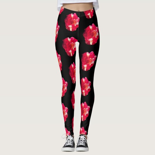 Rood & wit roze Foto Aangepaste Leggings (Voorkant)